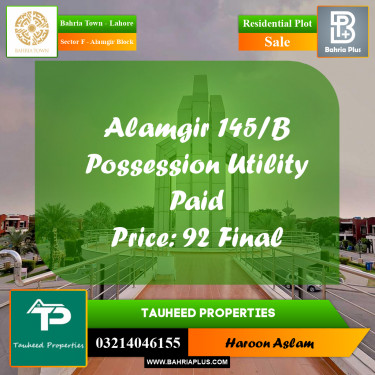 10 Marla Residential Plot for Sale in Sector F - Alamgir Block -  Bahria Town, Lahore - (BP-246815)