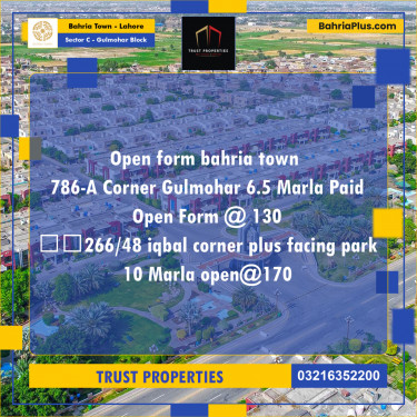 6.5 Marla Residential Plot for Sale in Sector C - Gulmohar Block -  Bahria Town, Lahore - (BP-246917)