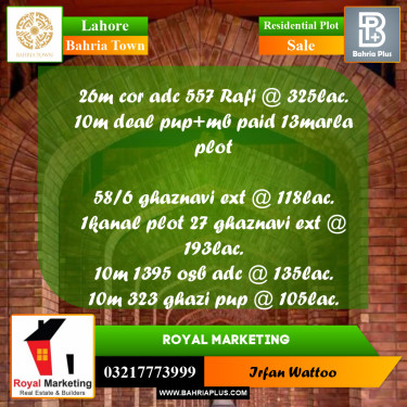 Residential Plot for Sale in Bahria Town, Lahore - (BP-246920)