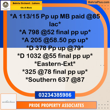 8 Marla Residential Plot for Sale in OLC-A Block -  Bahria Orchard, Lahore - (BP-246972)