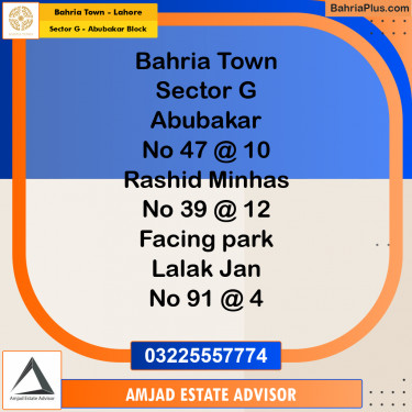 Residential Plot for Sale in Sector G - Abubakar Block -  Bahria Town, Lahore - (BP-246980)