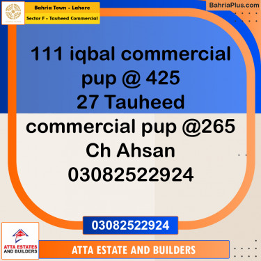 5 Marla Commercial Plot for Sale in Sector F - Tauheed Commercial -  Bahria Town, Lahore - (BP-247011)