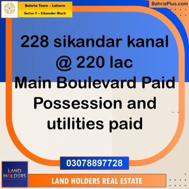 1 Kanal Residential Plot for Sale in Sector F - Sikander Block -  Bahria Town, Lahore - (BP-247025)