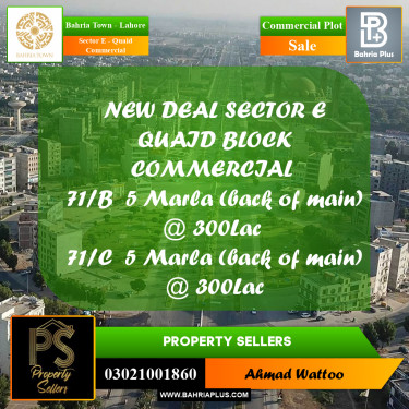 5 Marla Commercial Plot for Sale in Sector E - Quaid Commercial -  Bahria Town, Lahore - (BP-247049)