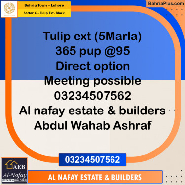 5 Marla Residential Plot for Sale in Sector C - Tulip Ext. Block -  Bahria Town, Lahore - (BP-247069)