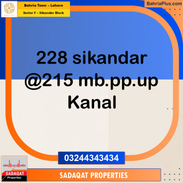 1 Kanal Residential Plot for Sale in Sector F - Sikander Block -  Bahria Town, Lahore - (BP-247142)