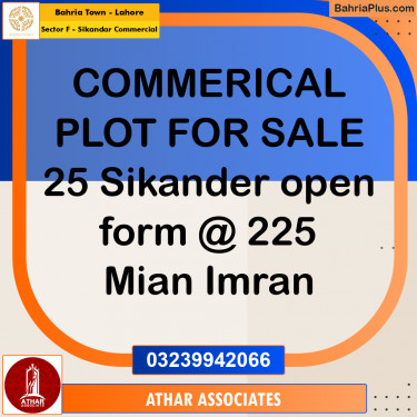 5 Marla Commercial Plot for Sale in Sector F - Sikandar Commercial -  Bahria Town, Lahore - (BP-247233)