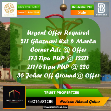 10 Marla Residential Plot for Sale in Sector E - Johar Block -  Bahria Town, Lahore - (BP-247236)