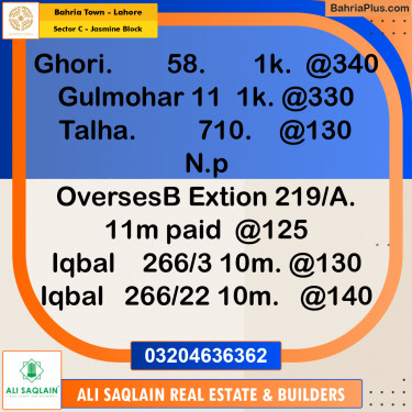 10 Marla Residential Plot for Sale in Sector C - Jasmine Block -  Bahria Town, Lahore - (BP-247274)