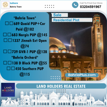 Residential Plot for Sale in Bahria Town, Lahore - (BP-247374)