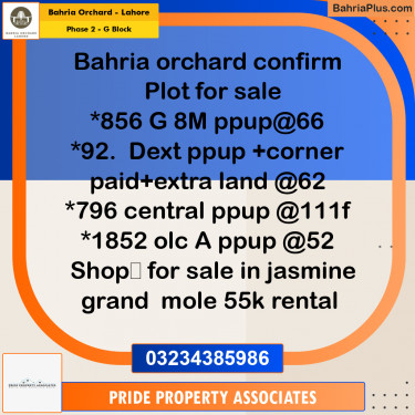 8 Marla Residential Plot for Sale in Phase 2 - G Block -  Bahria Orchard, Lahore - (BP-247440)