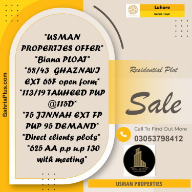 Residential Plot for Sale in Bahria Town, Lahore - (BP-247474)