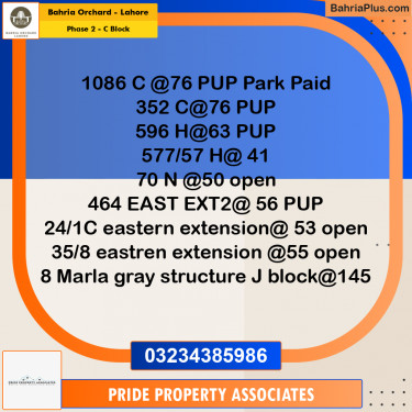 8 Marla Residential Plot for Sale in Phase 2 - C Block -  Bahria Orchard, Lahore - (BP-247492)