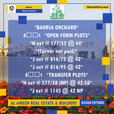 Residential Plot for Sale in Bahria Orchard, Lahore - (BP-247591)