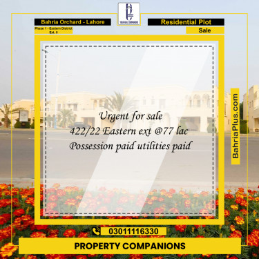 8 Marla Residential Plot for Sale in Phase 1 - Eastern District Ext. II -  Bahria Orchard, Lahore - (BP-247606)
