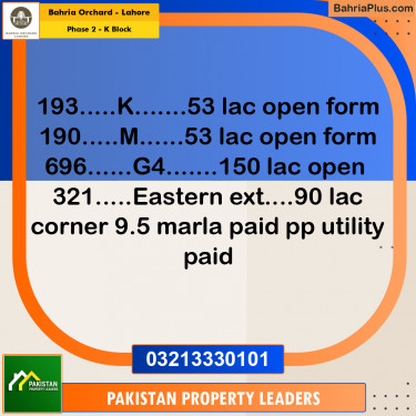 5 Marla Residential Plot for Sale in Phase 2 - K Block -  Bahria Orchard, Lahore - (BP-247818)
