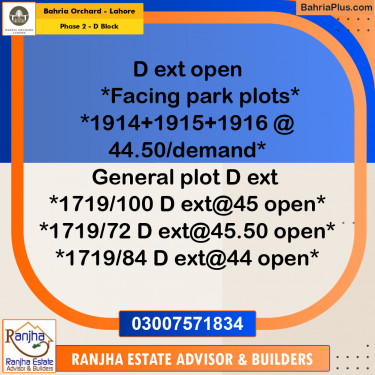5 Marla Residential Plot for Sale in Phase 2 - D Block -  Bahria Orchard, Lahore - (BP-247948)