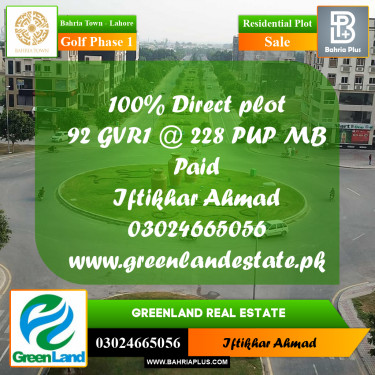 1 Kanal Residential Plot for Sale in Golf Phase 1 -  Bahria Town, Lahore - (BP-247999)