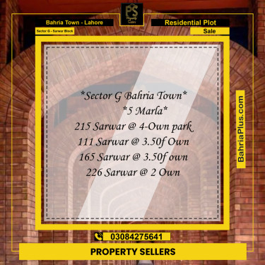 5 Marla Residential Plot for Sale in Sector G - Sarwar Block -  Bahria Town, Lahore - (BP-248135)