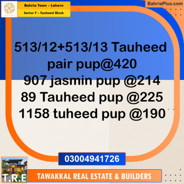 1 Kanal Residential Plot for Sale in Sector F - Tauheed Block -  Bahria Town, Lahore - (BP-248146)