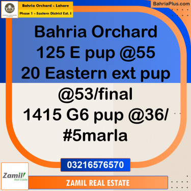 5 Marla Residential Plot for Sale in Phase 1 - Eastern District Ext. I -  Bahria Orchard, Lahore - (BP-248159)