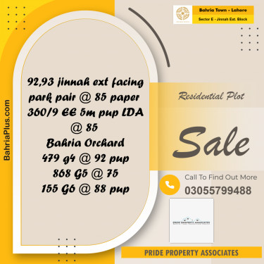5 Marla Residential Plot for Sale in Sector E - Jinnah Ext. Block -  Bahria Town, Lahore - (BP-248271)