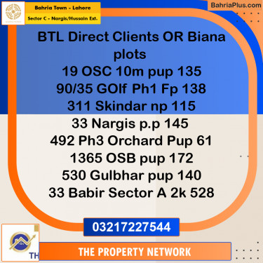 10 Marla Residential Plot for Sale in Sector C - Nargis/Hussain Ext. -  Bahria Town, Lahore - (BP-248280)