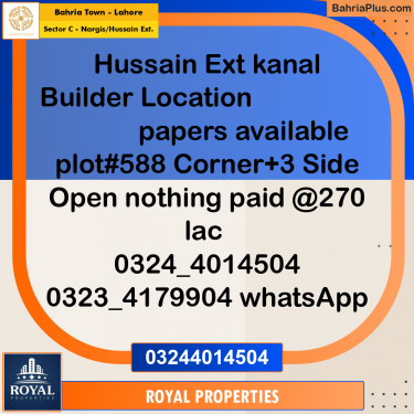 Residential Plot for Sale in Sector C - Nargis/Hussain Ext. -  Bahria Town, Lahore - (BP-248312)