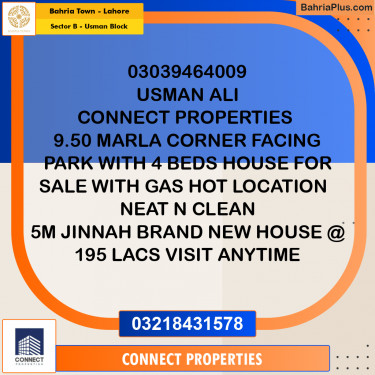9.5 Marla Residential House for Sale in Sector B - Usman Block -  Bahria Town, Lahore - (BP-248332)