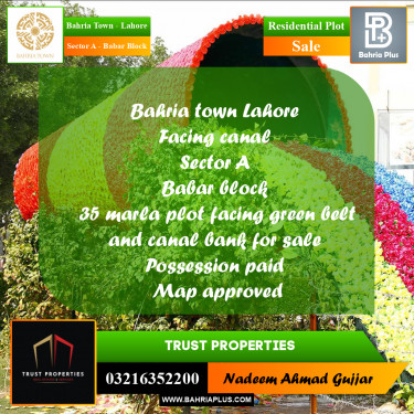 35 Marla Residential Plot for Sale in Sector A - Babar Block -  Bahria Town, Lahore - (BP-248412)