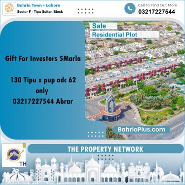 5 Marla Residential Plot for Sale in Sector F - Tipu Sultan Block -  Bahria Town, Lahore - (BP-248494)