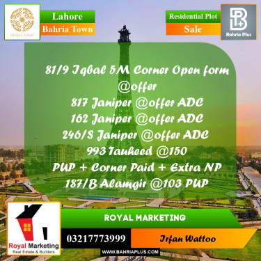 Residential Plot for Sale in Bahria Town, Lahore - (BP-248495)