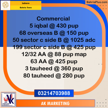 Commercial Plot for Sale in Bahria Town, Lahore - (BP-248497)