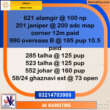 Residential Plot for Sale in Bahria Town, Lahore - (BP-248505)