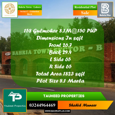 8.1 Marla Residential Plot for Sale in Sector C - Gulmohar Block -  Bahria Town, Lahore - (BP-248553)