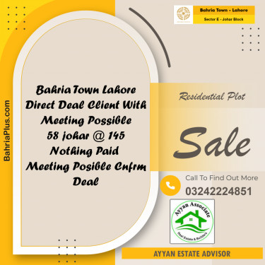 10 Marla Residential Plot for Sale in Sector E - Johar Block -  Bahria Town, Lahore - (BP-248556)