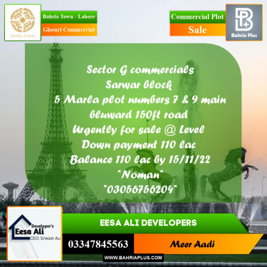 Commercial Plot for Sale in Ghouri Commercial -  Bahria Town, Lahore - (BP-248574)