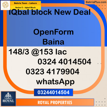 Residential Plot for Sale in Sector E - Iqbal Block -  Bahria Town, Lahore - (BP-248622)