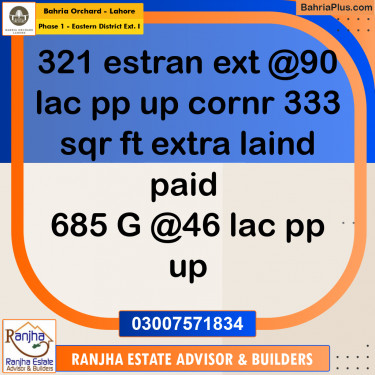 9.5 Marla Residential Plot for Sale in Phase 1 - Eastern District Ext. I -  Bahria Orchard, Lahore - (BP-248688)