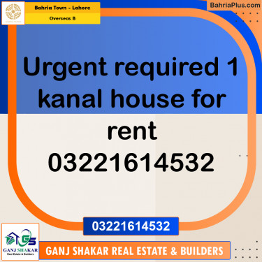 1 Kanal Residential House for Rent in Overseas B -  Bahria Town, Lahore - (BP-248708)