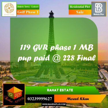 1 Kanal Residential Plot for Sale in Golf Phase 1 -  Bahria Town, Lahore - (BP-248714)
