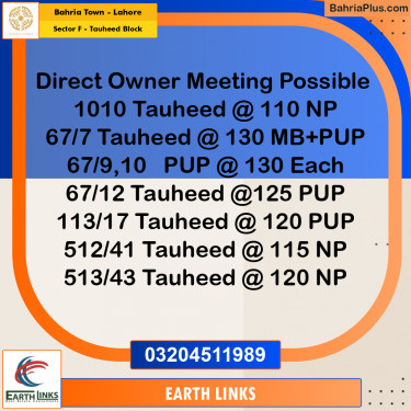 10 Marla Residential Plot for Sale in Sector F - Tauheed Block -  Bahria Town, Lahore - (BP-248777)