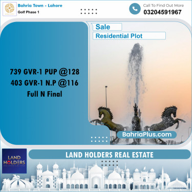 10 Marla Residential Plot for Sale in Golf Phase 1 -  Bahria Town, Lahore - (BP-249106)