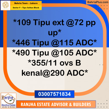 10 Marla Residential Plot for Sale in Sector F - Tipu Sultan Block -  Bahria Town, Lahore - (BP-249165)