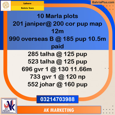 Residential Plot for Sale in Bahria Town, Lahore - (BP-249221)