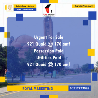 10 Marla Residential Plot for Sale in Sector E - Quaid Block -  Bahria Town, Lahore - (BP-249231)
