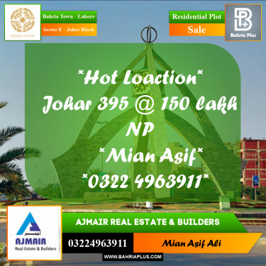 Residential Plot for Sale in Sector E - Johar Block -  Bahria Town, Lahore - (BP-249282)