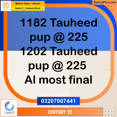 1 Kanal Residential Plot for Sale in Sector F - Tauheed Block -  Bahria Town, Lahore - (BP-249300)