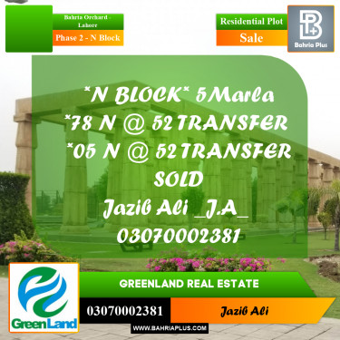 5 Marla Residential Plot for Sale in Phase 2 - N Block -  Bahria Orchard, Lahore - (BP-249359)