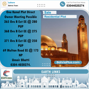 1 Kanal Residential Plot for Sale in Bahria Town, Lahore - (BP-249388)